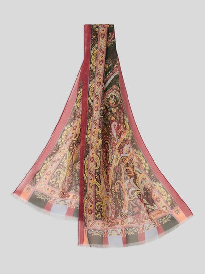 SILK SCARF WITH FLORAL LEAFY MOTIF
