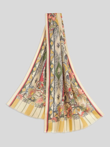 PRINTED WOOL AND SILK SCARF