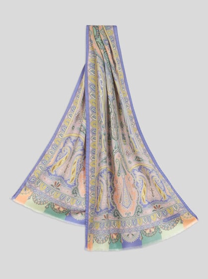 WOOL AND SILK SCARF WITH GEOMETRIC MEDALLIONS