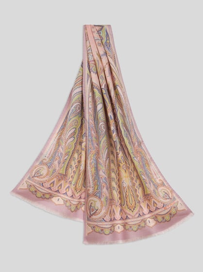 WOOL AND SILK SCARF WITH FOLIAGE MOTIF