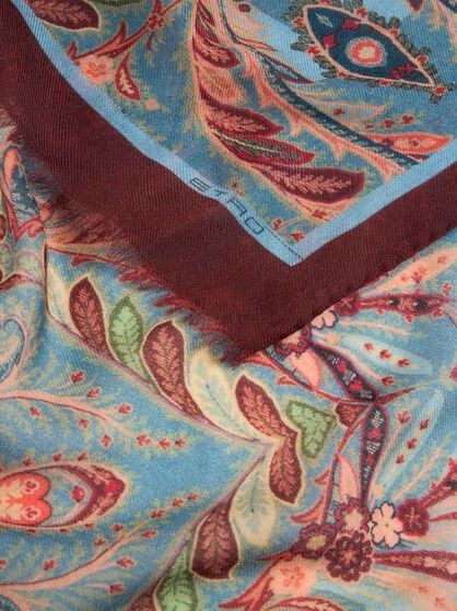 WOOL AND CASHMERE SCARF WITH PLACED PRINT