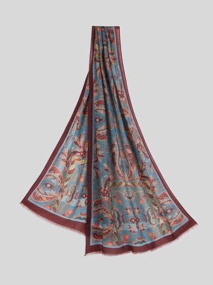 WOOL AND CASHMERE SCARF WITH PLACED PRINT