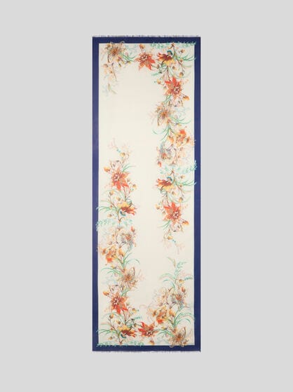 COTTON AND MODAL JACQUARD SCARF WITH FLORAL MOTIF