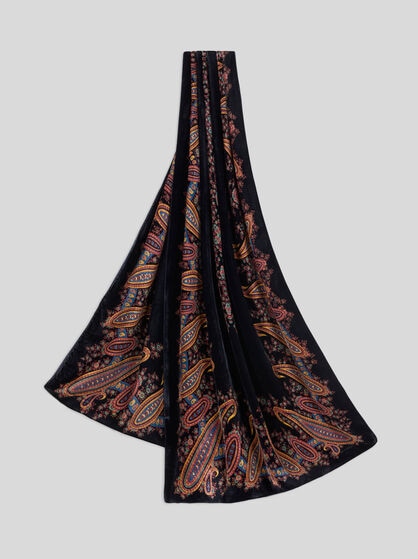 SILK-BLEND SCARF WITH PLACED PRINT