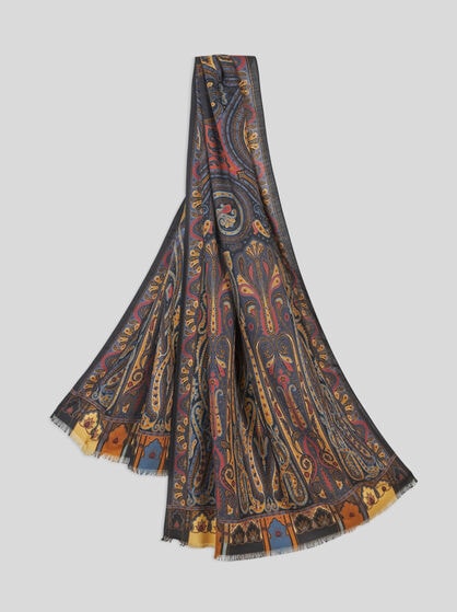 PRINTED WOOL AND SILK SCARF