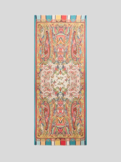 CASHMERE, SILK AND WOOL SCARF WITH PAISLEY FOLIAGE MOTIF