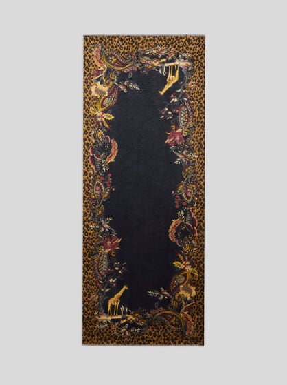 MODAL AND CASHMERE SCARF WITH ANIMAL AND PAISLEY PRINT