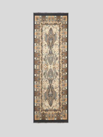 WOOL AND SILK SCARF WITH PAISLEY MOTIF AND FLORAL DETAILS