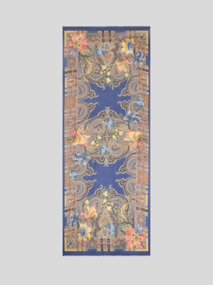 WOOL, CASHMERE AND SILK SCARF WITH PAISLEY AND FLOWER MOTIF