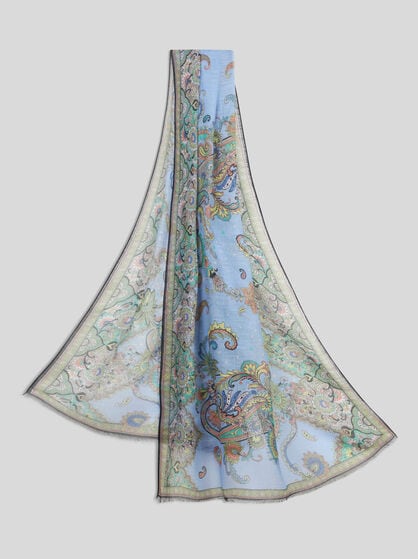 SILK-BLEND SCARF WITH LEAFY MOTIF