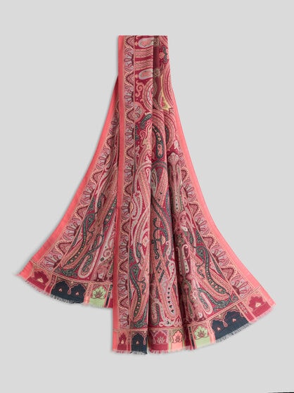 WOOL AND SILK SCARF WITH PLACED PRINT