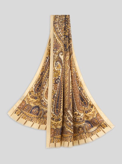 WOOL AND SILK SCARF WITH PLACED PRINT