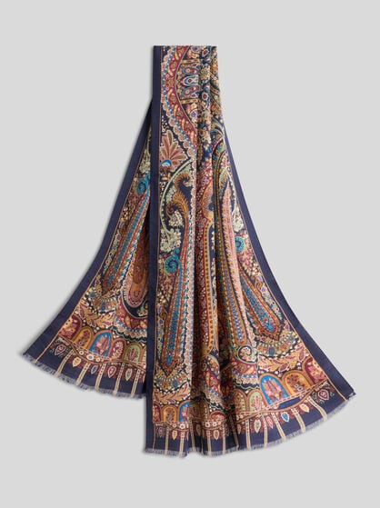 WOOL AND SILK SCARF WITH PLACED PRINT