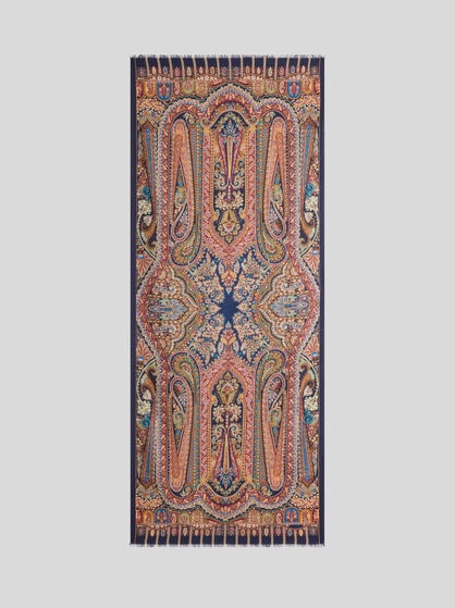 WOOL AND SILK SCARF WITH PLACED PRINT