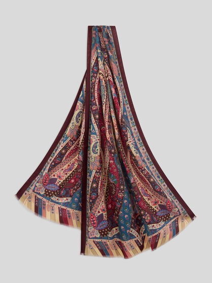 WOOL AND SILK SCARF WITH PLACED PRINT