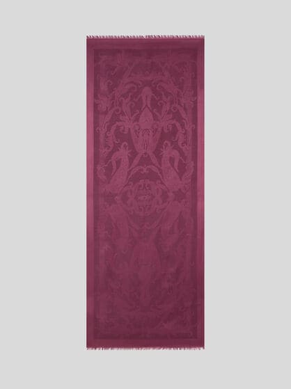 SILK AND WOOL JACQUARD SCARF WITH LEAFY PAISLEY MOTIF