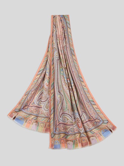 PRINTED WOOL AND SILK SCARF