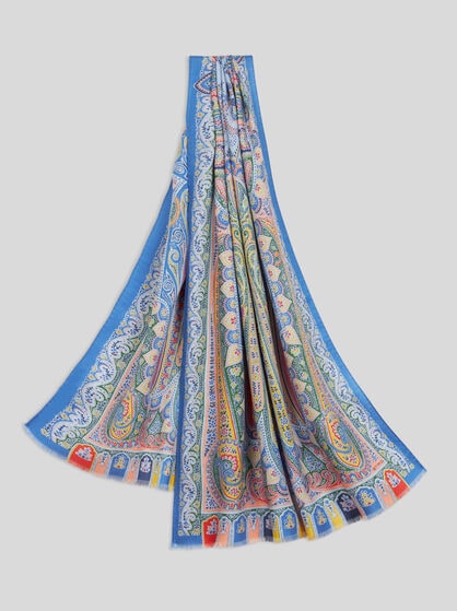 WOOL AND SILK SCARF WITH MULTICOLOURED PRINT