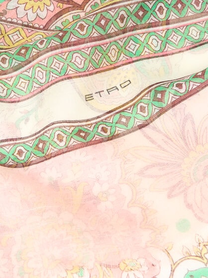 FRINGED SCARF WITH LEAFY MOTIF