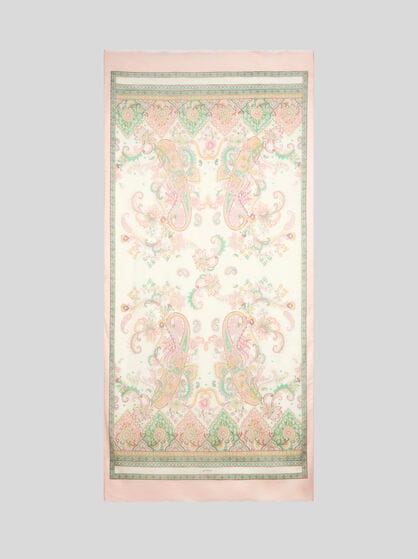FRINGED SCARF WITH LEAFY MOTIF