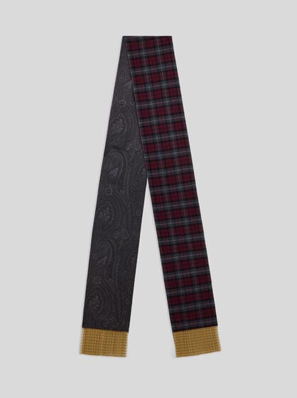 WOOL AND SILK SCARF WITH METAL FRINGING AND TWO MOTIFS