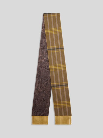 WOOL AND SILK SCARF WITH METAL FRINGING AND TWO MOTIFS