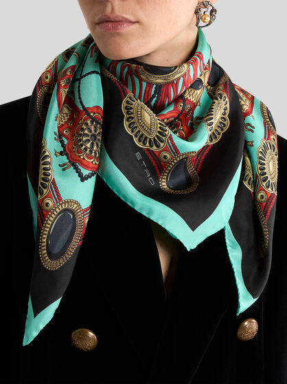 SILK SCARF WITH JEWEL MOTIF