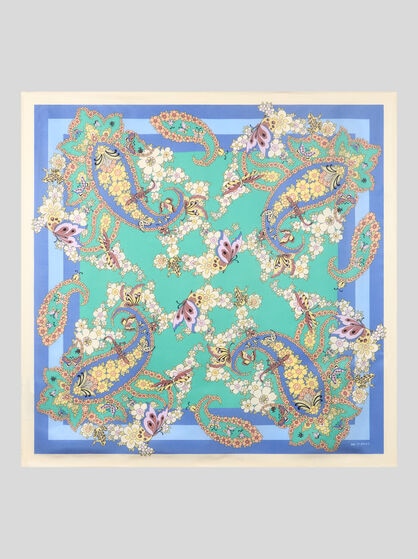 SILK SCARF WITH FLOWER, PAISLEY AND ANIMAL MOTIF