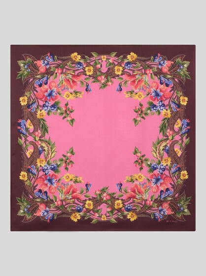 SILK TWILL SCARF WITH PAISLEY AND FLOWER MOTIF