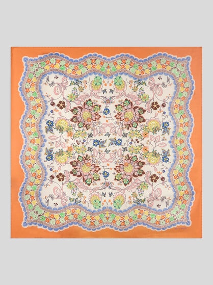 SILK SCARF WITH MICRO FLOWER AND BUTTERFLY MOTIF