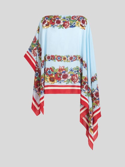 프린트 실크 판초