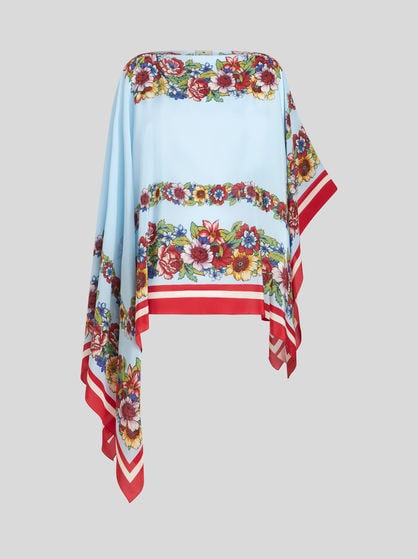 프린트 실크 판초