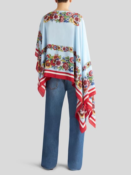 프린트 실크 판초