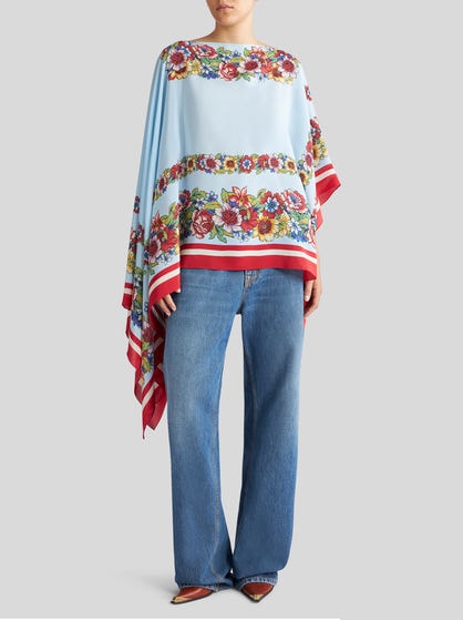 프린트 실크 판초