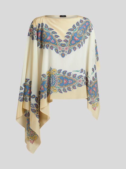 SILK PONCHO WITH PAISLEY PRINT