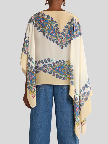 SILK PONCHO WITH PAISLEY PRINT