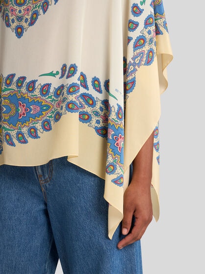 SILK PONCHO WITH PAISLEY PRINT