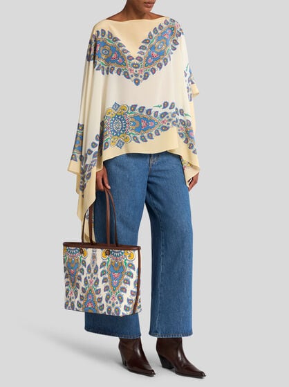 SILK PONCHO WITH PAISLEY PRINT