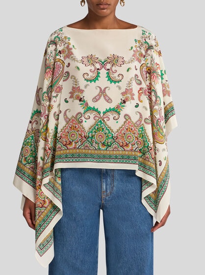 FLORAL PAISLEY SILK PONCHO
