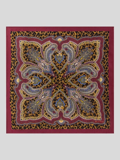 SILK TWILL SCARF WITH LEOPARD MOTIF