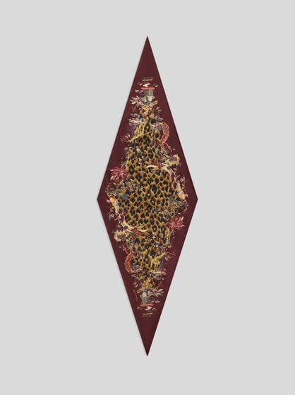 DIAMOND-SHAPED SILK SCARF WITH LEOPARD MOTIF