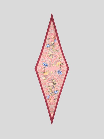 DIAMOND-SHAPED SILK SCARF WITH FLORAL PAISLEY MOTIF