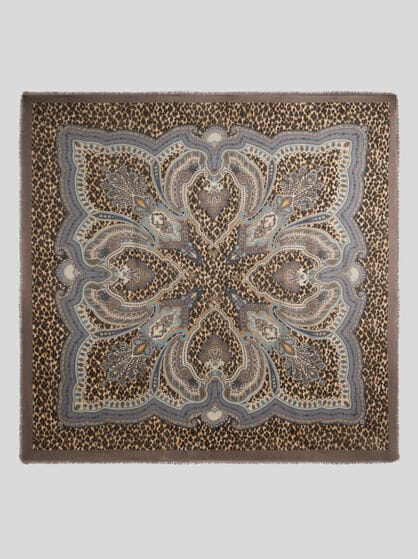 WOOL, CASHMERE AND SILK SHAWL WITH LEOPARD MOTIF