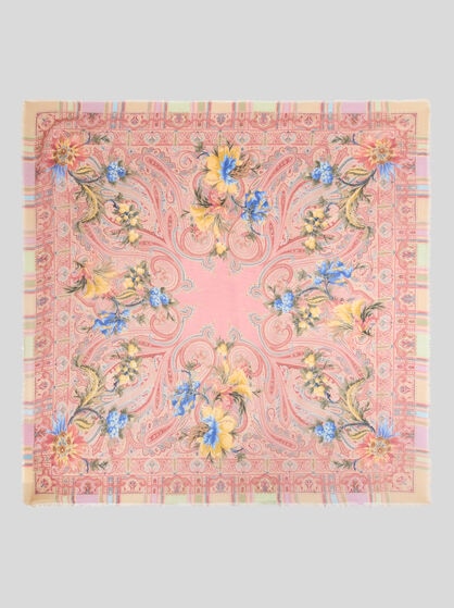 WOOL, CASHMERE AND SILK SHAWL WITH FLORAL PAISLEY MOTIF