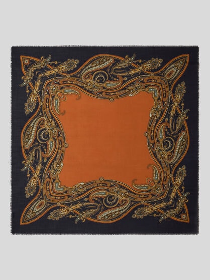 WOOL AND SILK SHAWL WITH PAISLEY MOTIF