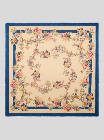 MODAL AND CASHMERE JACQUARD SHAWL WITH FLORAL MOTIF