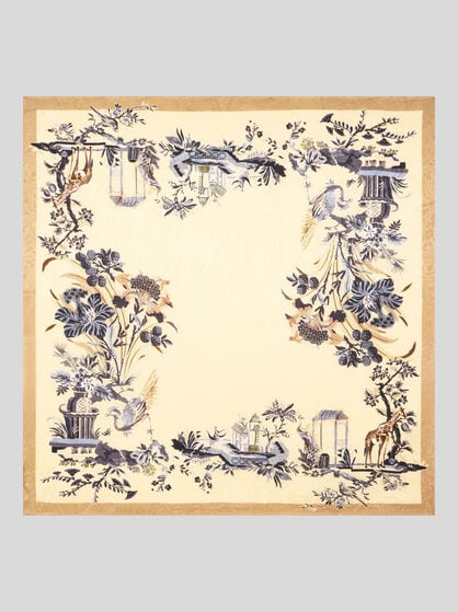 SILK JACQUARD SHAWL WITH FLORAL MOTIF