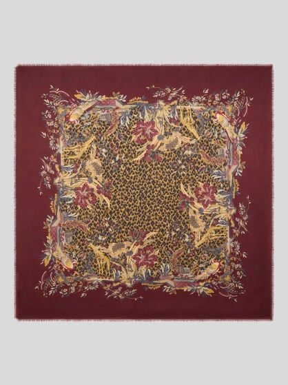 MODAL AND CASHMERE JACQUARD SHAWL WITH LEOPARD MOTIF
