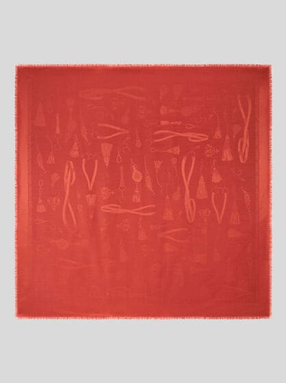 SILK AND WOOL JACQUARD SHAWL WITH TONE-ON-TONE CHARM MOTIF