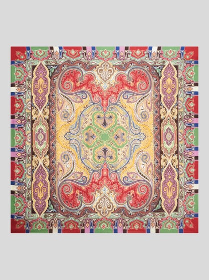 SILK AND CASHMERE SHAWL WITH GEOMETRIC MOTIF